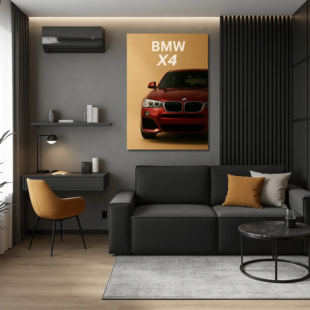 BMW X4 Red SUV Beige Background Art – Wall Art