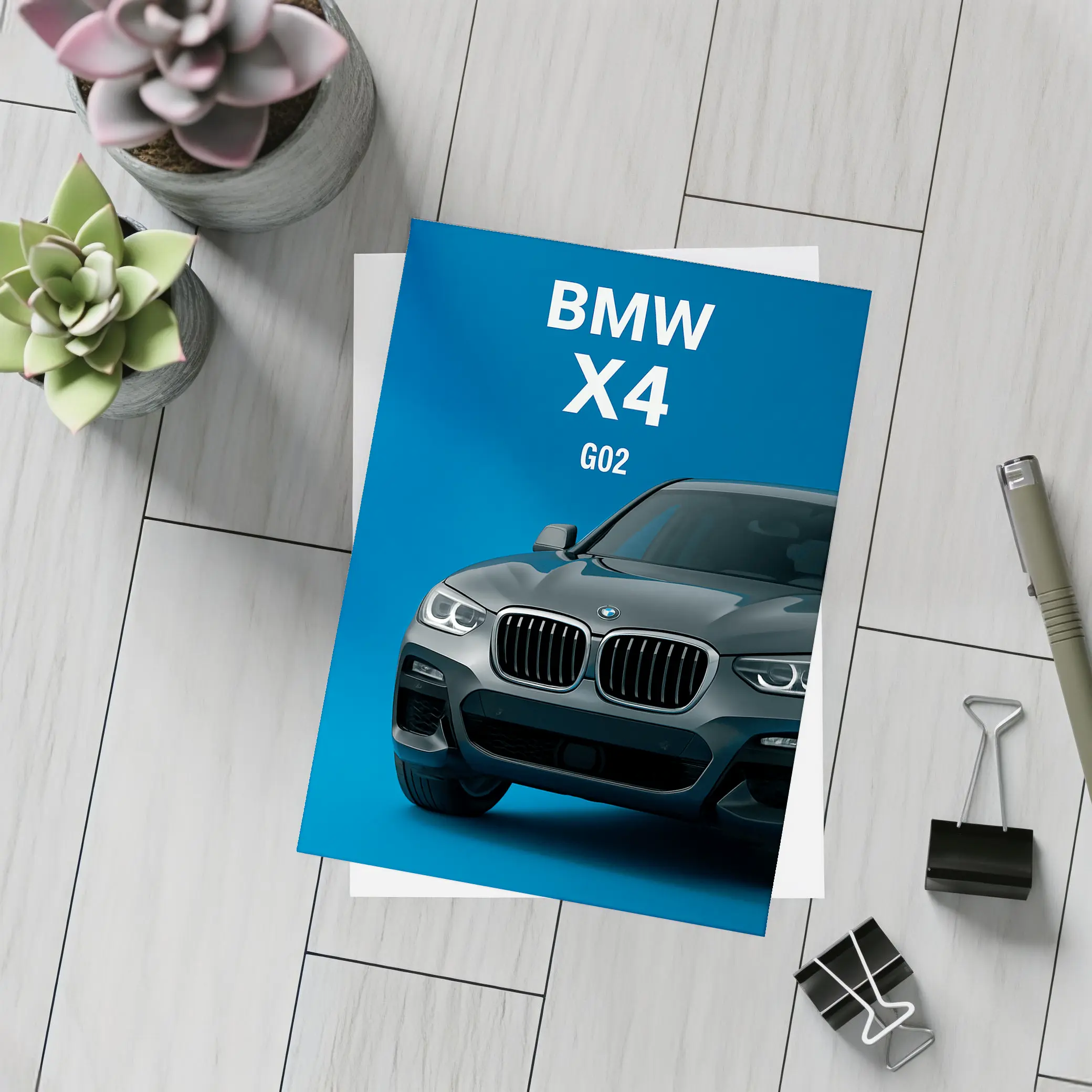 BMW X4 G02 Dark Gray Blue Background – Postcards
