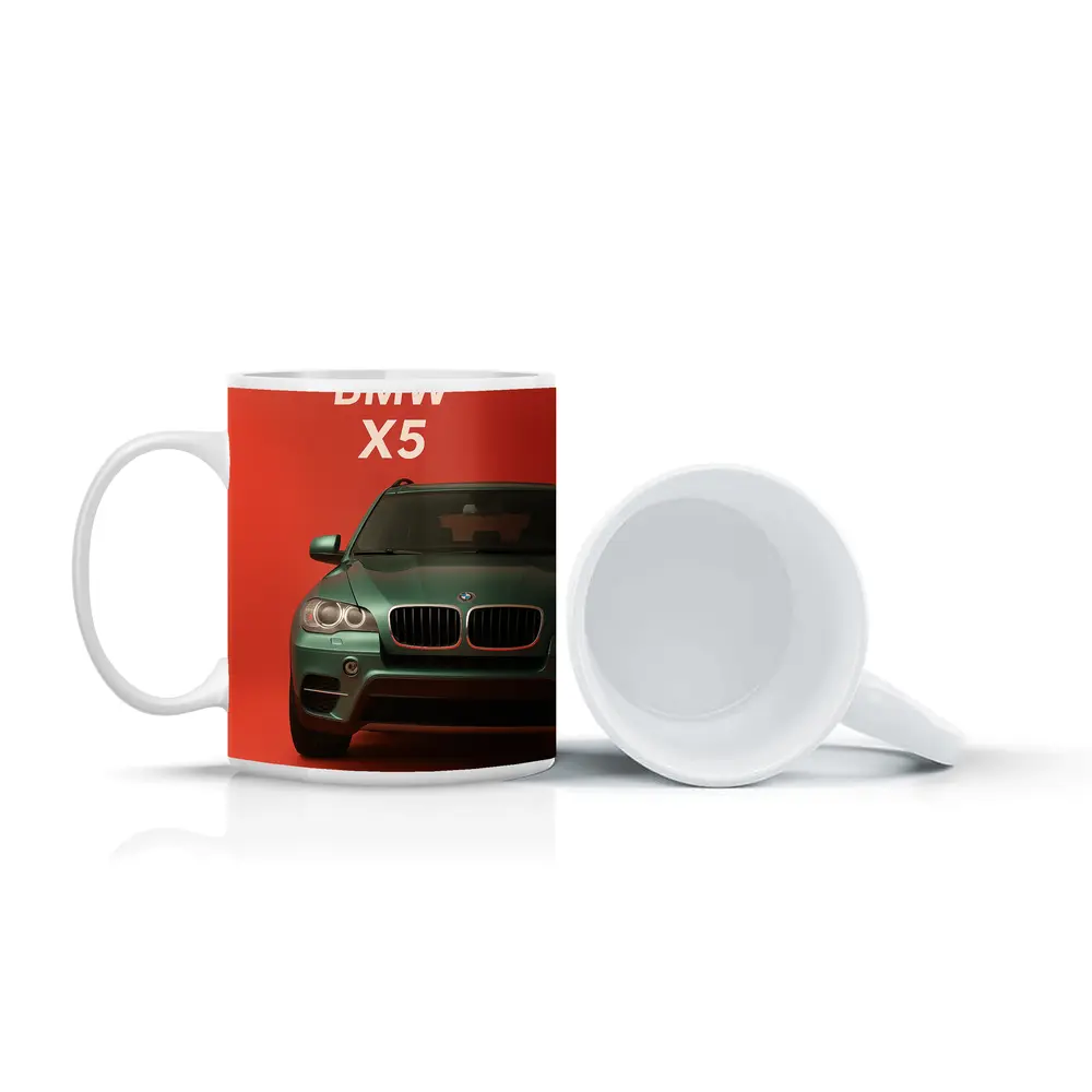 BMW X5 Green SUV Red Background Art – Mugs