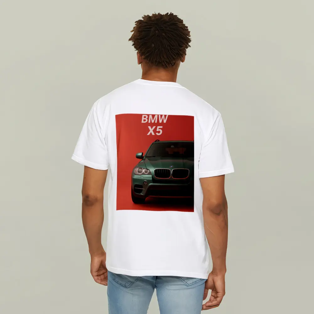 BMW X5 Green SUV Red Background Art – T-Shirts