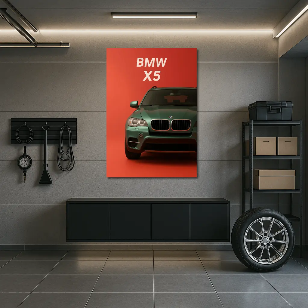 BMW X5 Green SUV Red Background Art – Wall Art