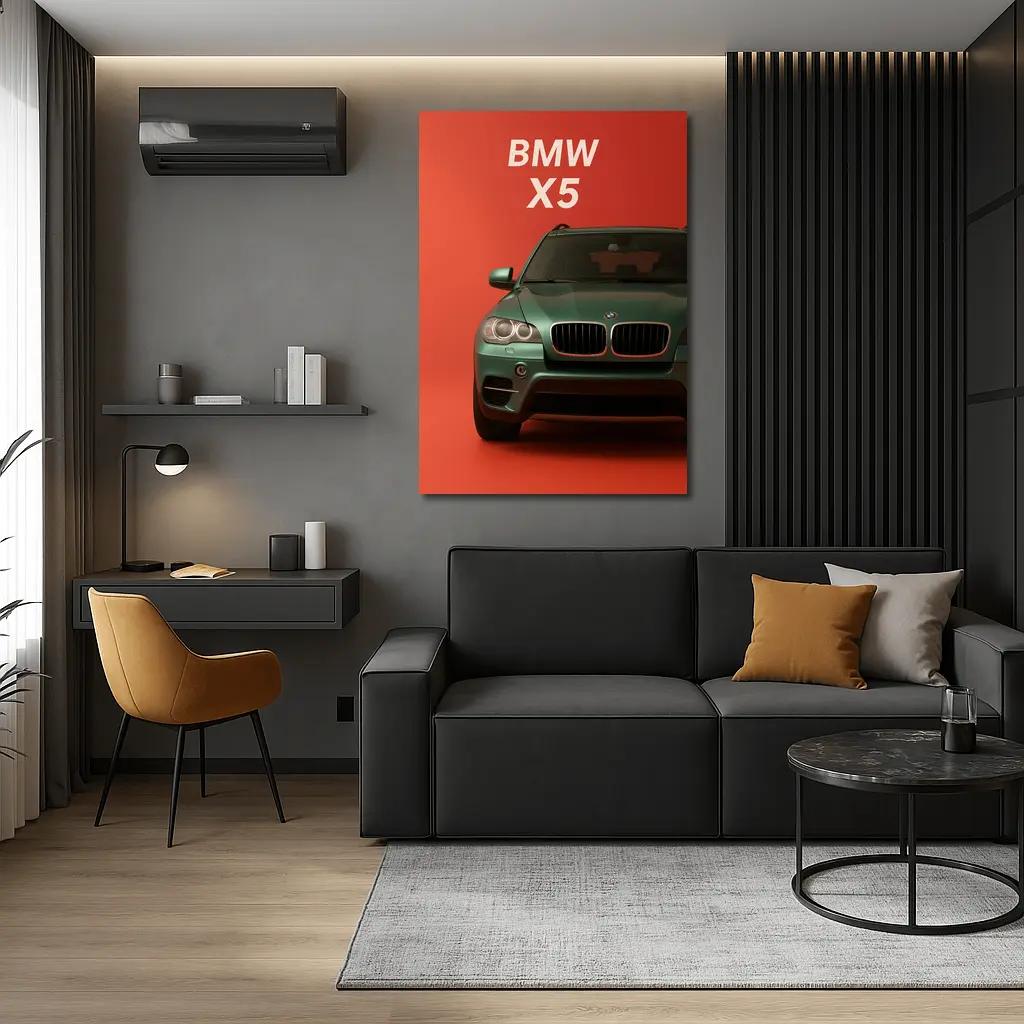 BMW X5 Green SUV Red Background Art – Wall Art