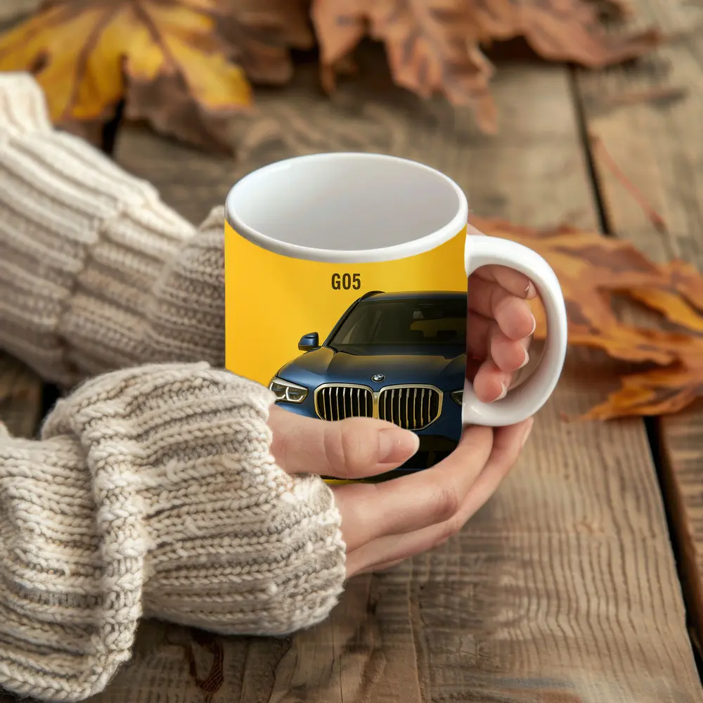 BMW X5 G05 Blue on Yellow Background – Mugs