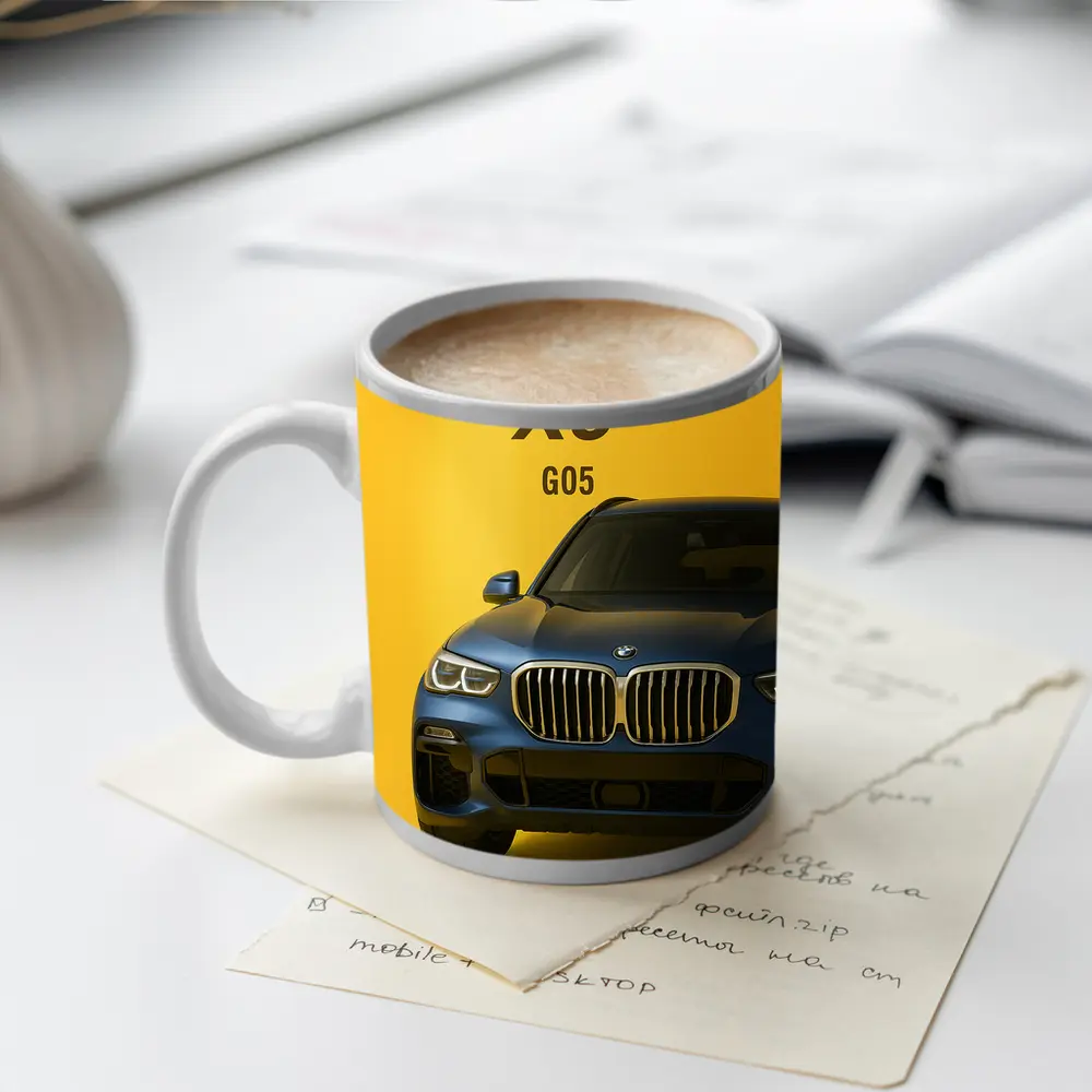 BMW X5 G05 Blue on Yellow Background – Mugs