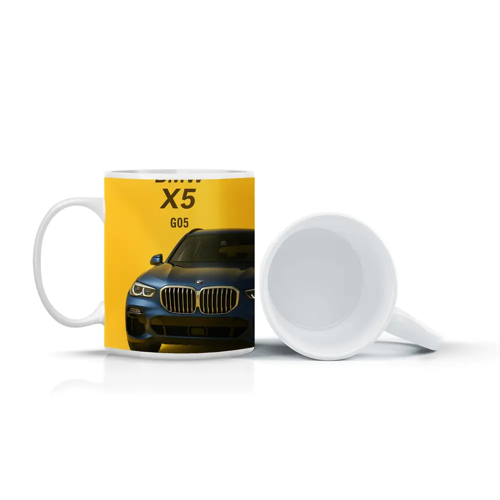 BMW X5 G05 Blue on Yellow Background – Mugs