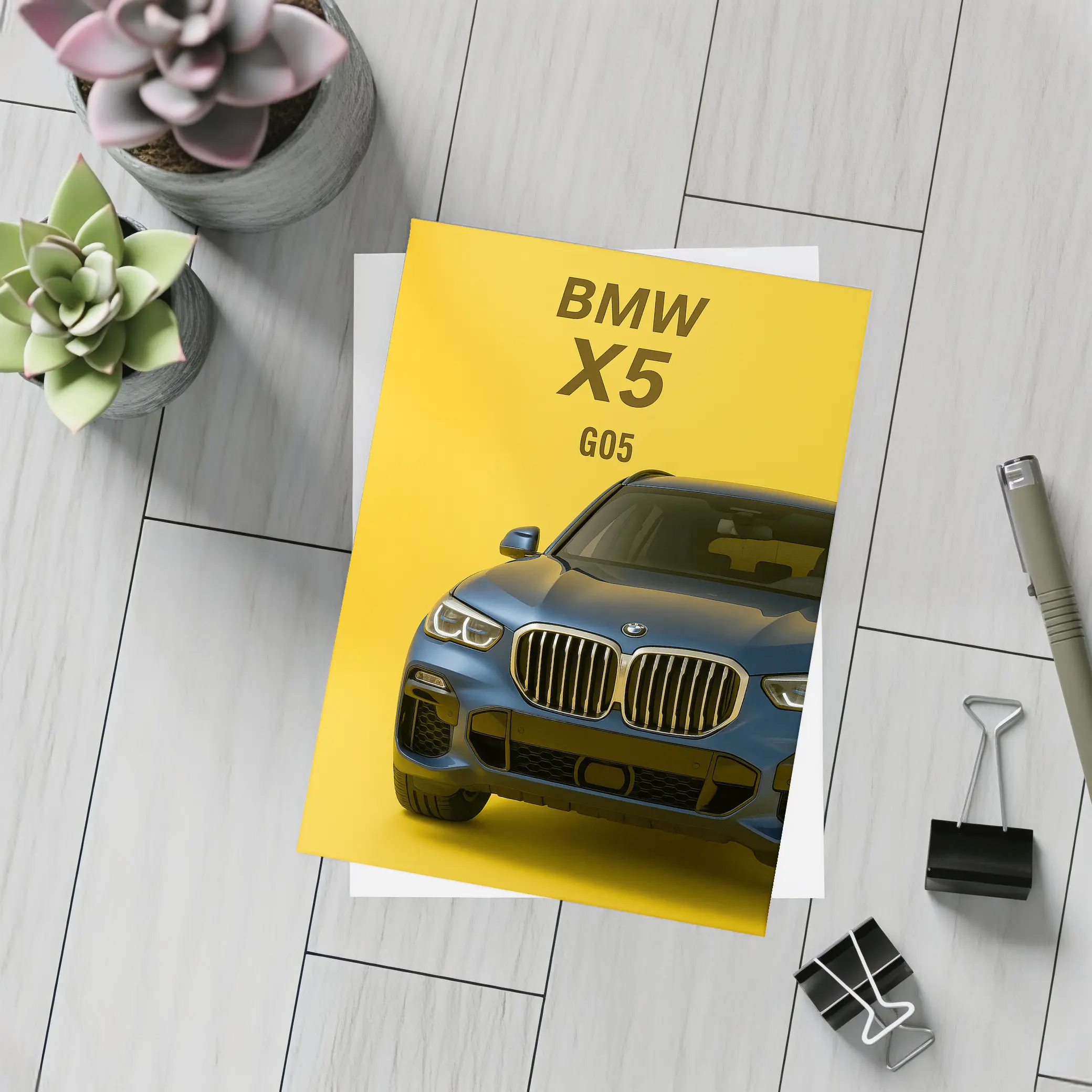 BMW X5 G05 Blue on Yellow Background – Postcards