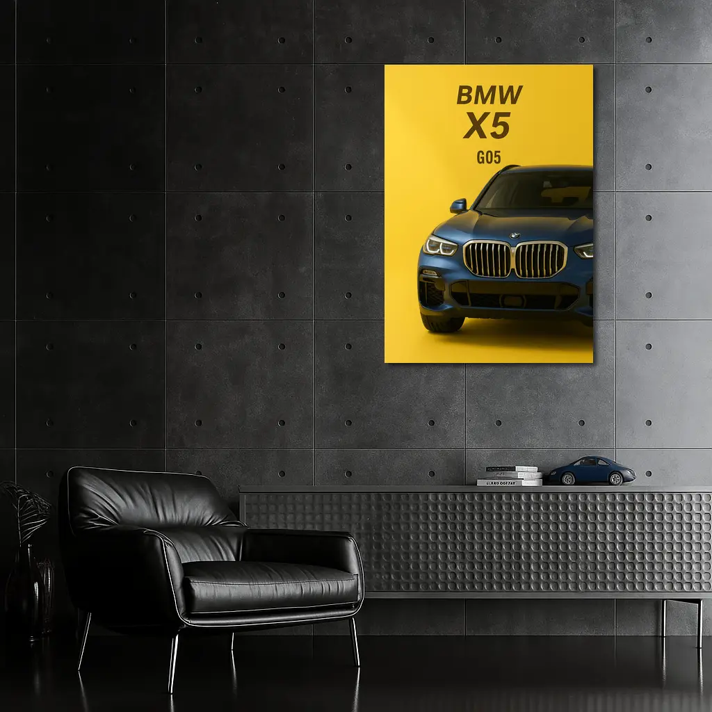 BMW X5 G05 Blue on Yellow Background – Wall Art