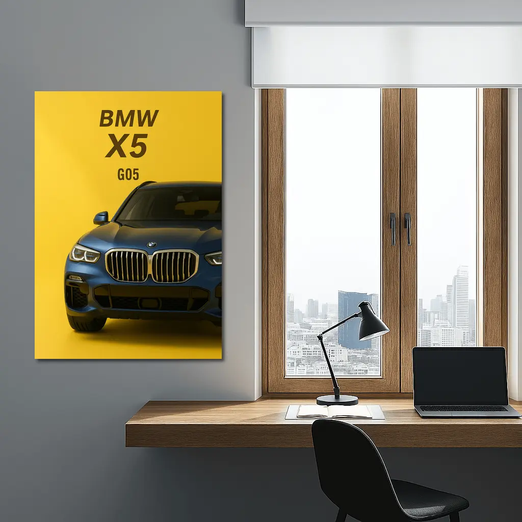 BMW X5 G05 Blue on Yellow Background – Wall Art