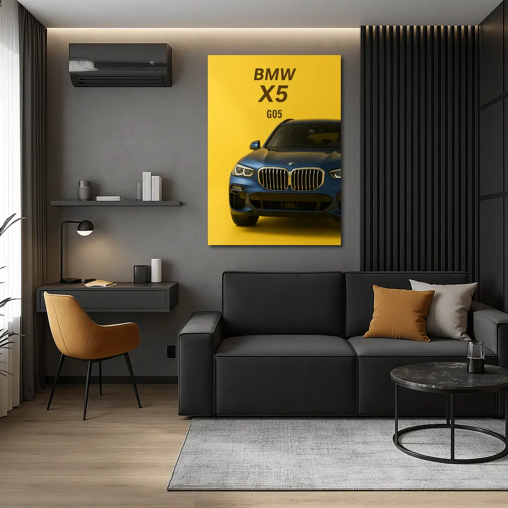 BMW X5 G05 Blue on Yellow Background – Wall Art