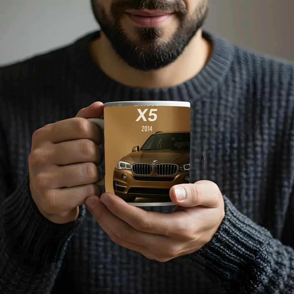 BMW X5 2014 Front View Beige Background – Mugs