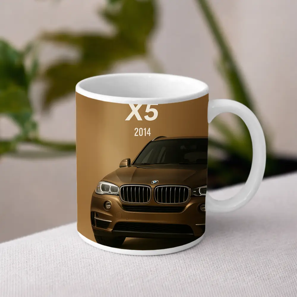 BMW X5 2014 Front View Beige Background – Mugs