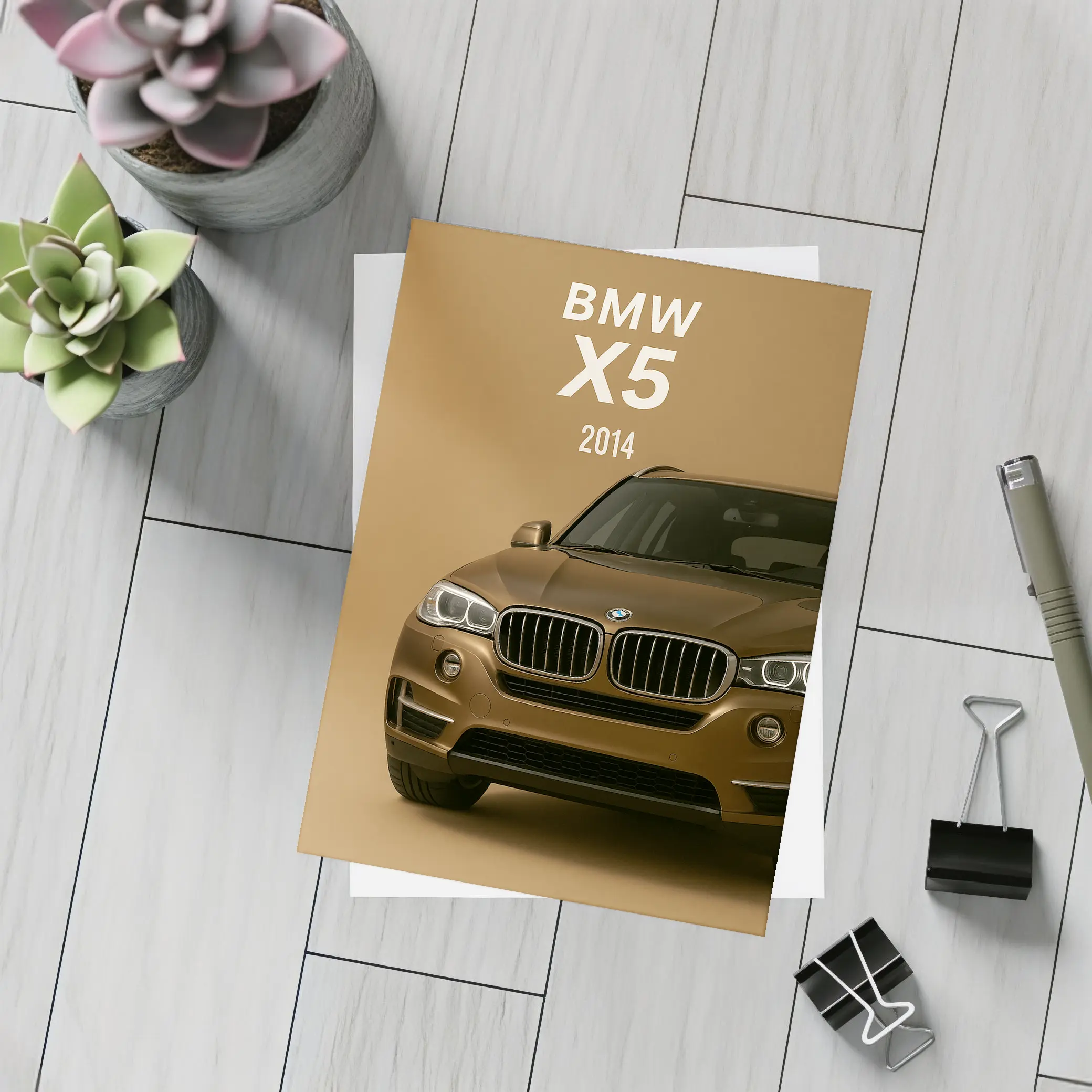 BMW X5 2014 Front View Beige Background – Postcards