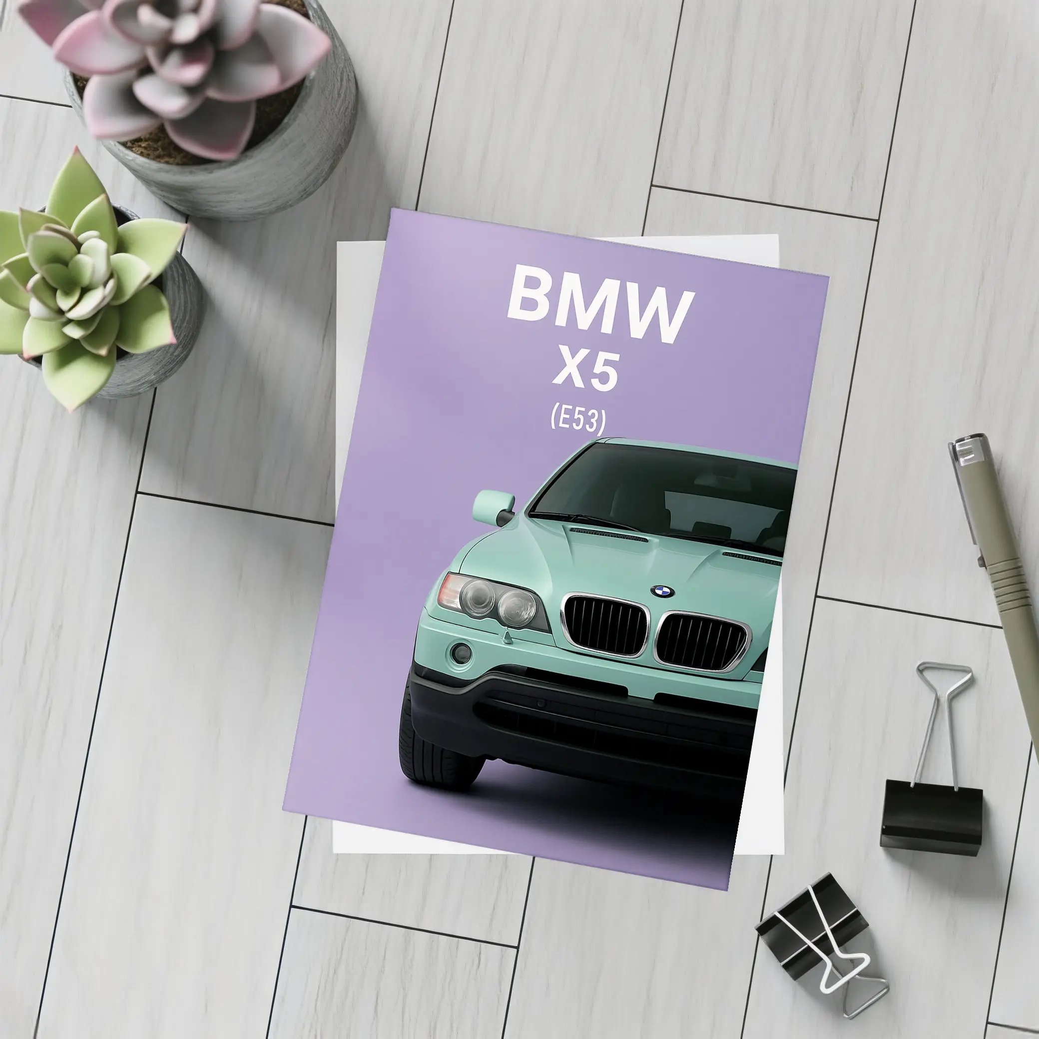 BMW X5 E53 Mint Green Purple Background – Postcards