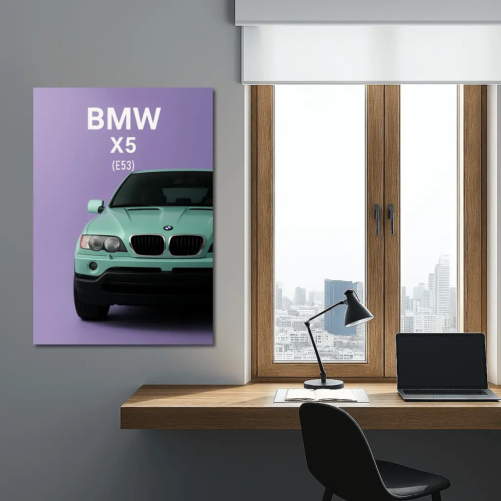 BMW X5 E53 Mint Green Purple Background – Wall Art