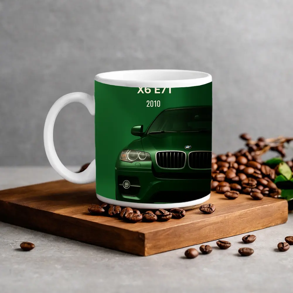 BMW X6 E71 Green Background Car Art – Mugs