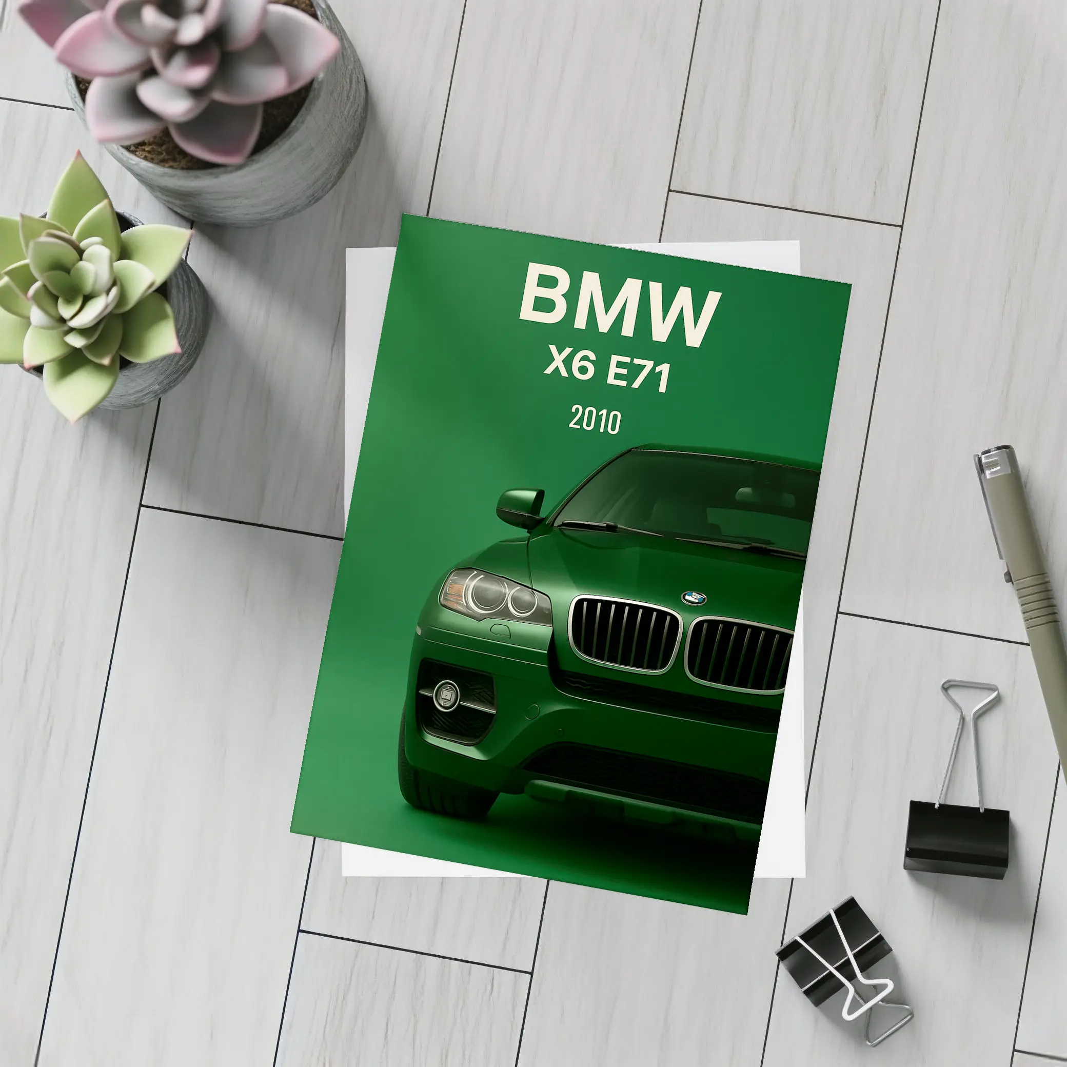 BMW X6 E71 Green Background Car Art – Postcards