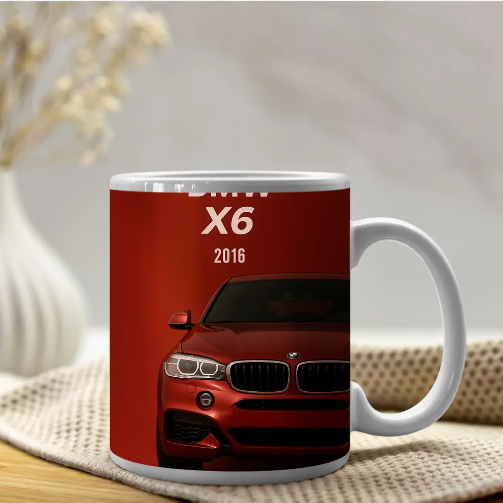 BMW X6 2016 Red Background Front View – Mugs