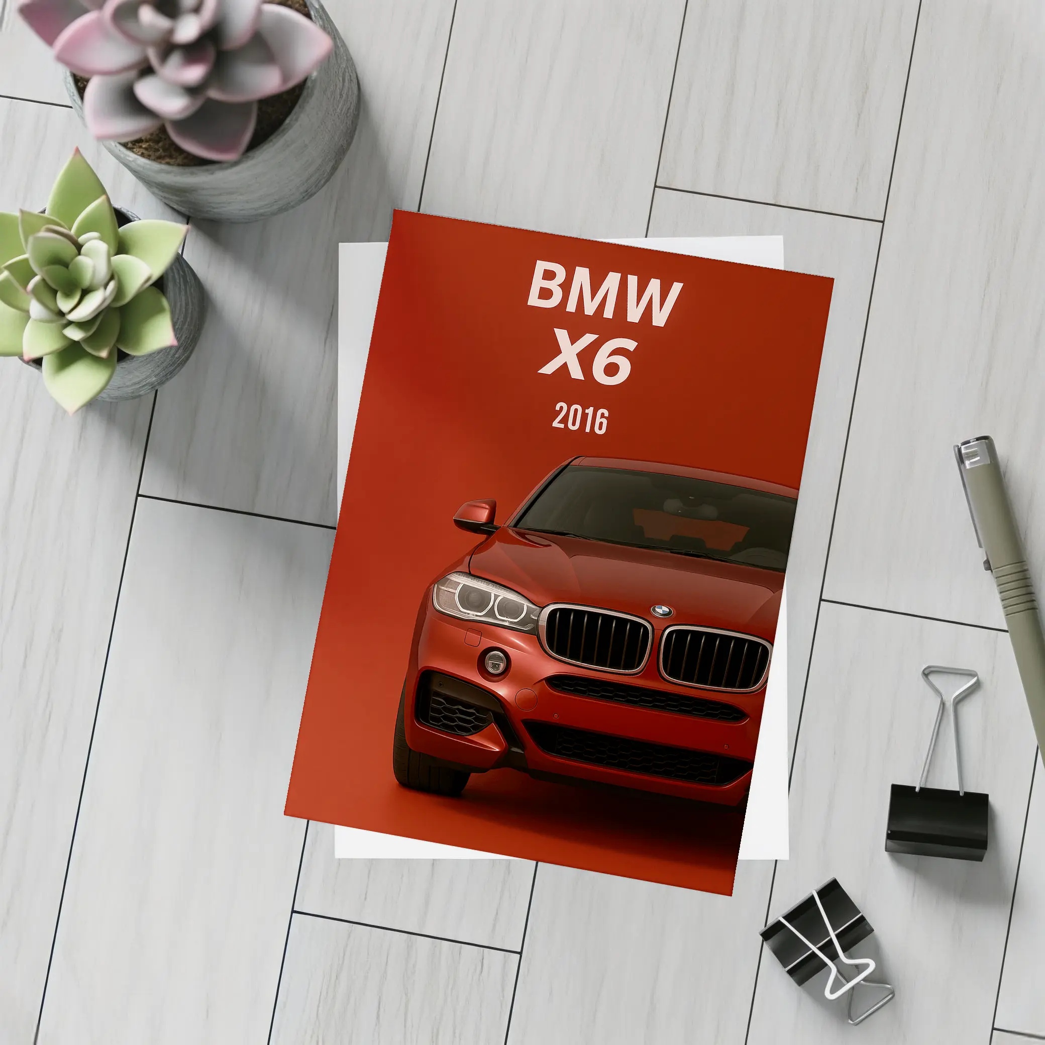 BMW X6 2016 Red Background Front View – Postcards
