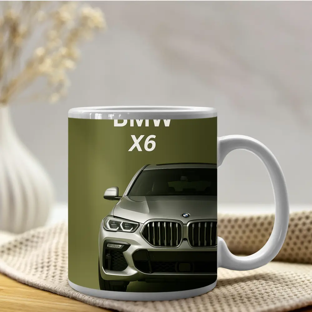 BMW X6 Front View Olive Green Background – Mugs
