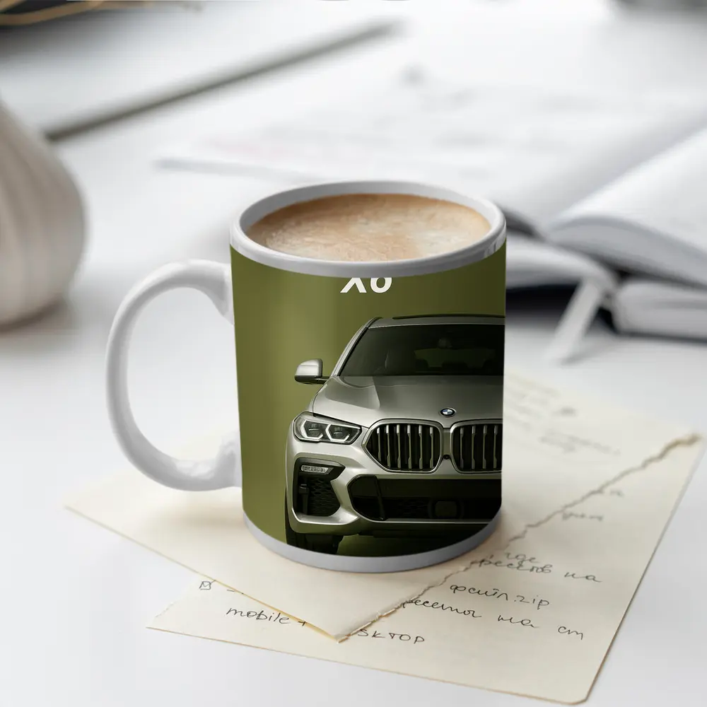 BMW X6 Front View Olive Green Background – Mugs