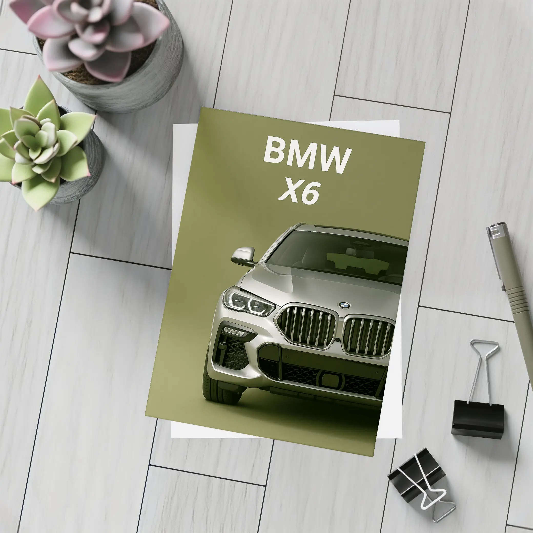 BMW X6 Front View Olive Green Background – Postcards