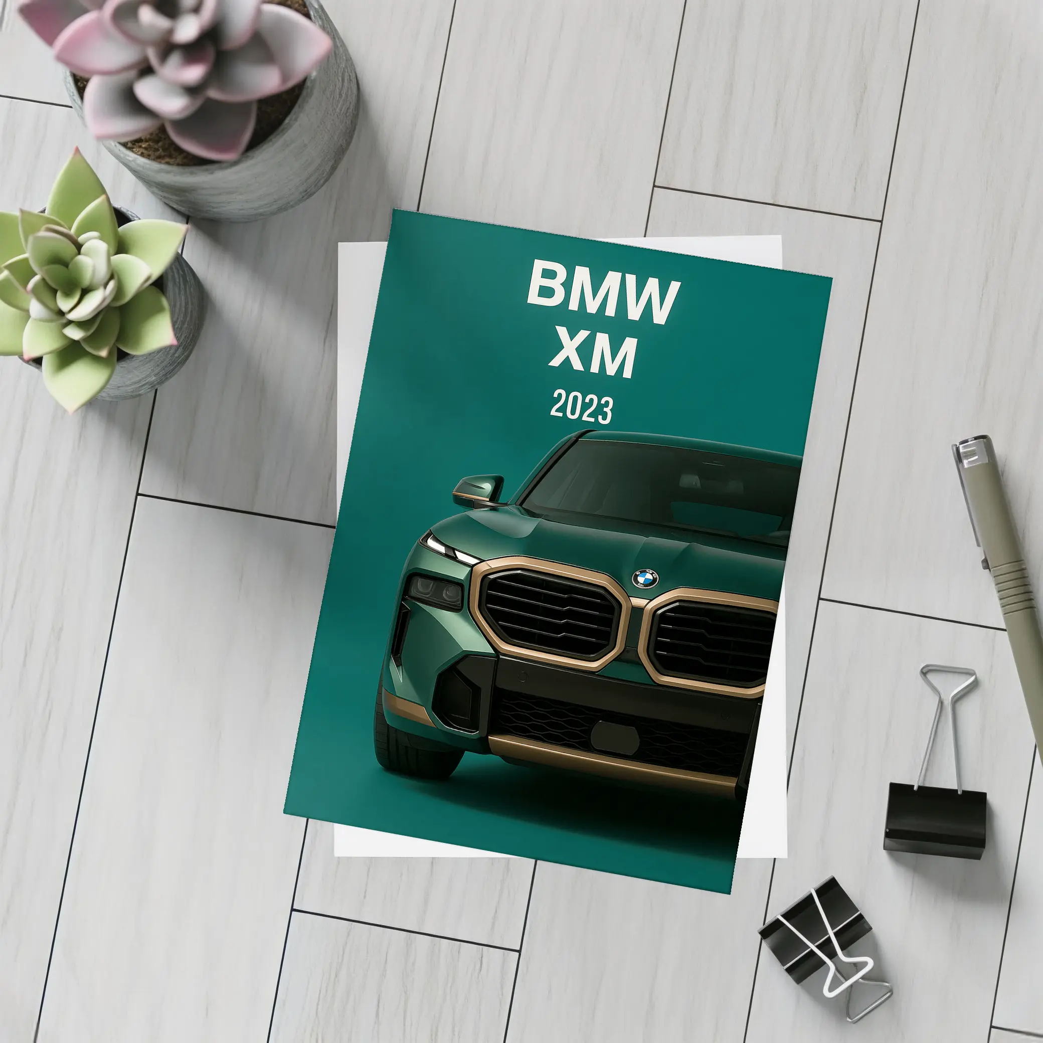 BMW XM 2023 Green Gold Front View – Postcards