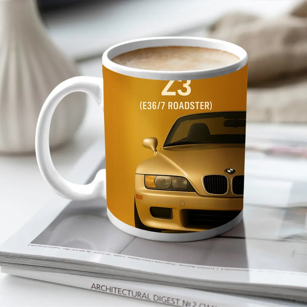 BMW Z3 E36 Roadster Gold Background Art – Mugs