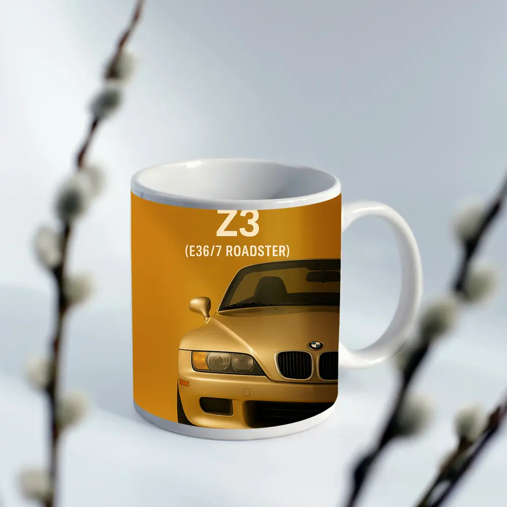 BMW Z3 E36 Roadster Gold Background Art – Mugs