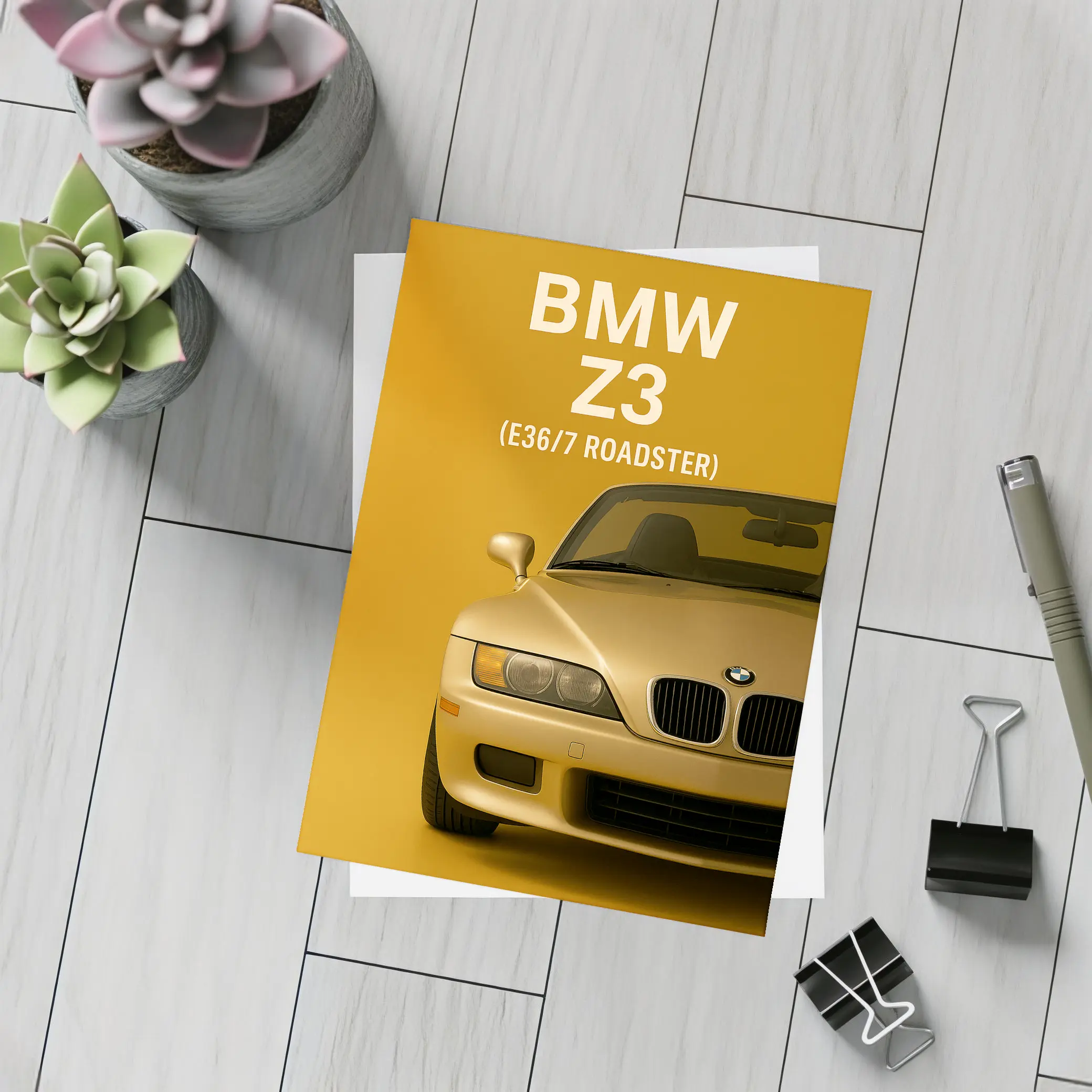 BMW Z3 E36 Roadster Gold Background Art – Postcards