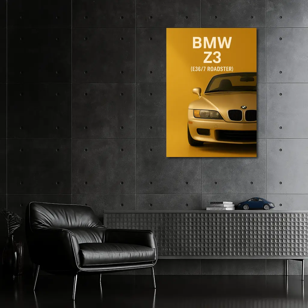 BMW Z3 E36 Roadster Gold Background Art – Wall Art