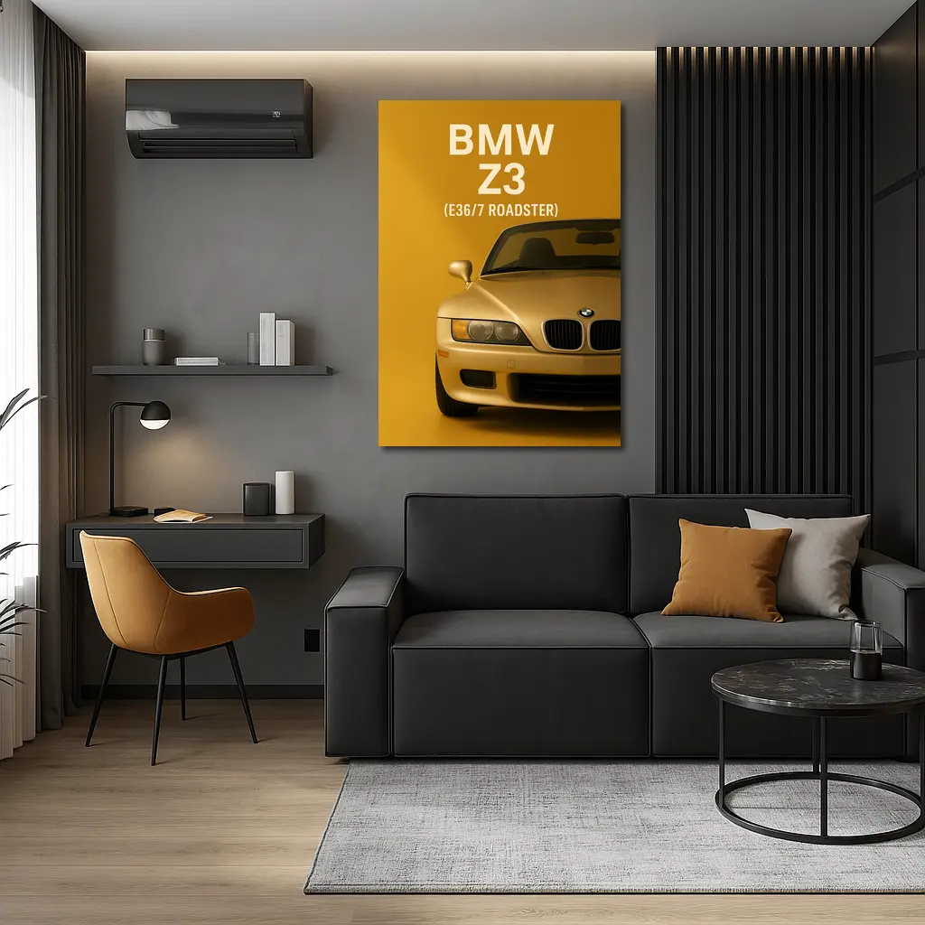 BMW Z3 E36 Roadster Gold Background Art – Wall Art