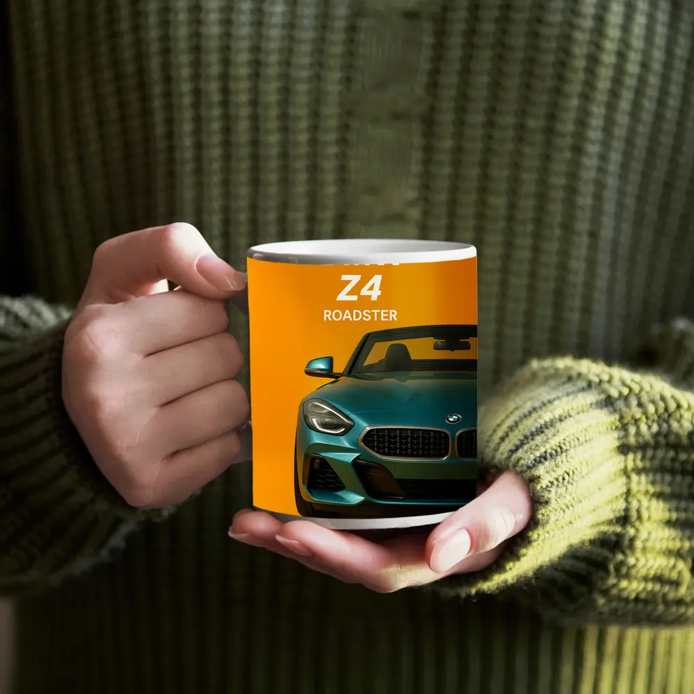 BMW Z4 Roadster Green on Yellow Background – Mugs