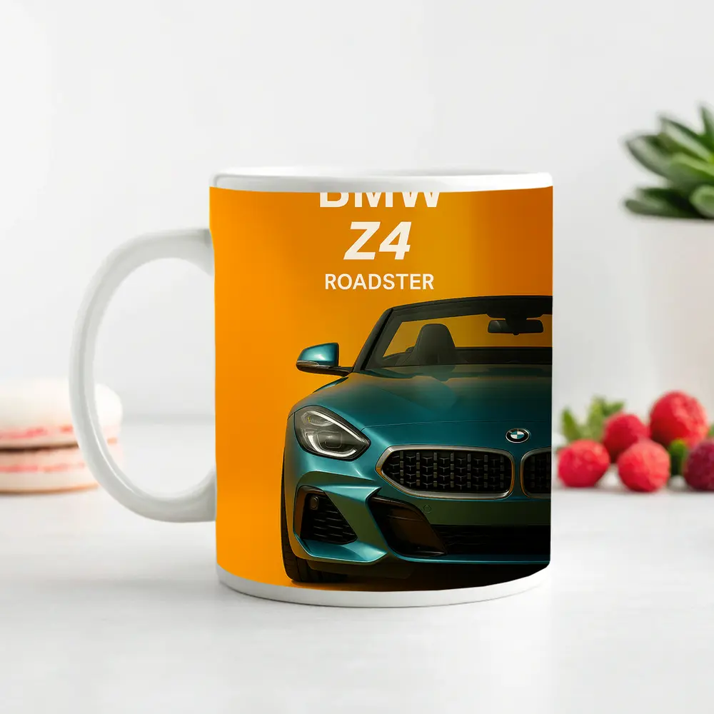 BMW Z4 Roadster Green on Yellow Background – Mugs