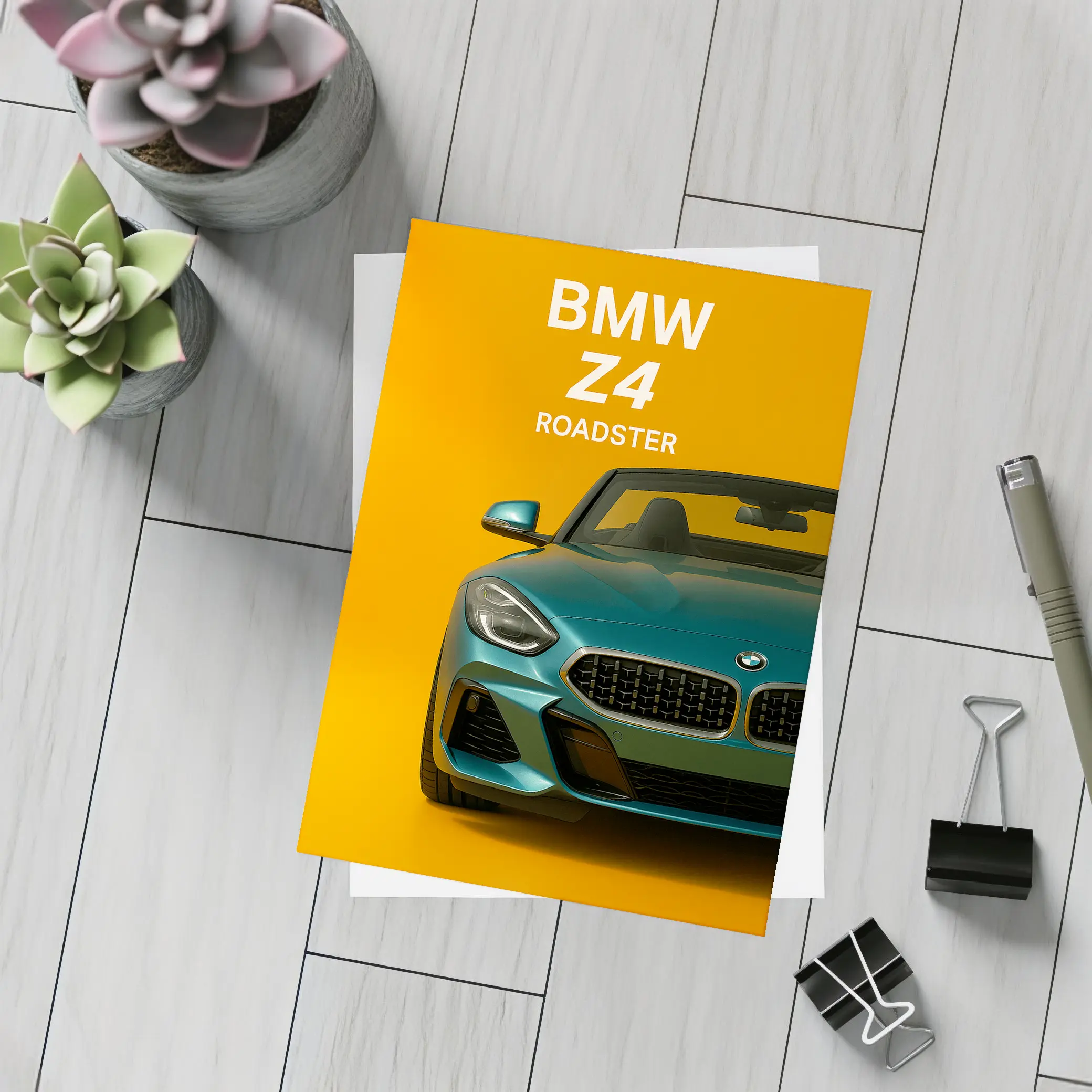 BMW Z4 Roadster Green on Yellow Background – Postcards