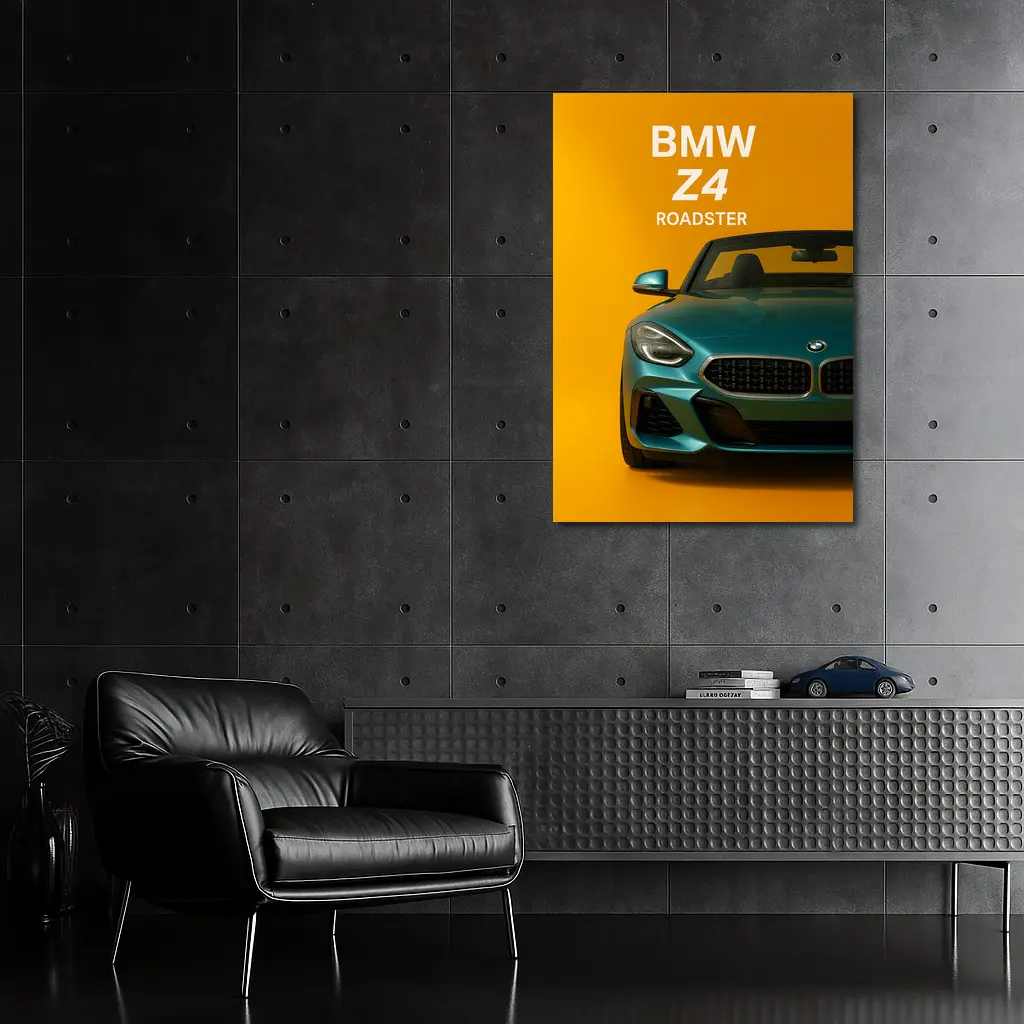 BMW Z4 Roadster Green on Yellow Background – Wall Art