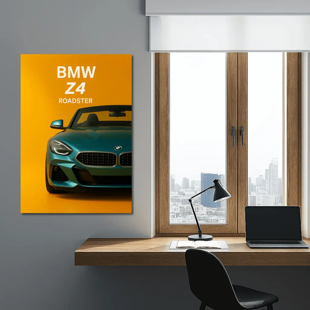 BMW Z4 Roadster Green on Yellow Background – Wall Art