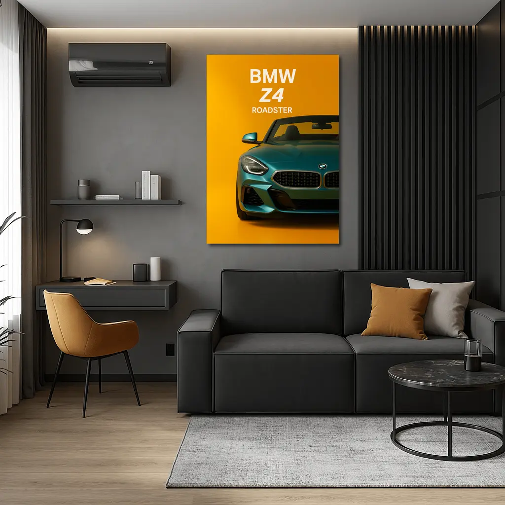 BMW Z4 Roadster Green on Yellow Background – Wall Art