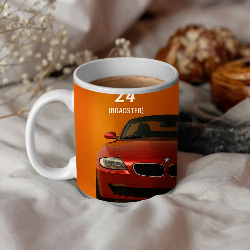 BMW Z4 Roadster Red Orange Background Art – Mugs
