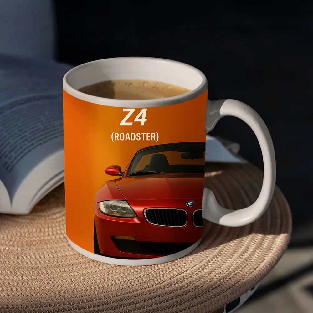 BMW Z4 Roadster Red Orange Background Art – Mugs