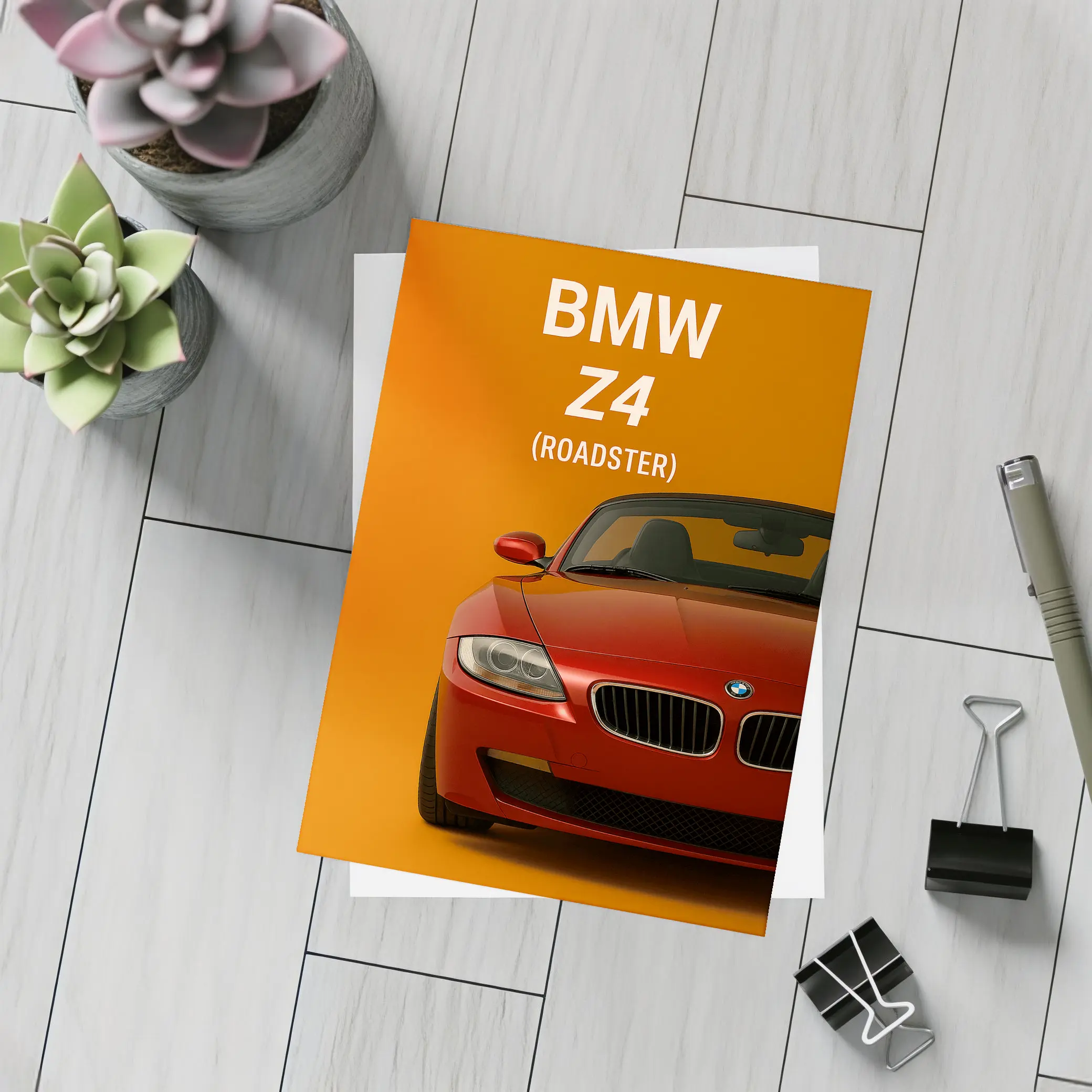 BMW Z4 Roadster Red Orange Background Art – Postcards