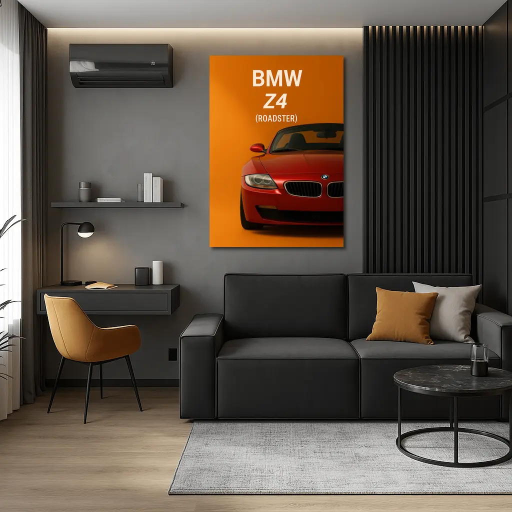 BMW Z4 Roadster Red Orange Background Art – Wall Art