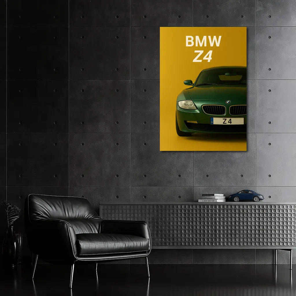 BMW Z4 Green Car Yellow Background Art – Wall Art