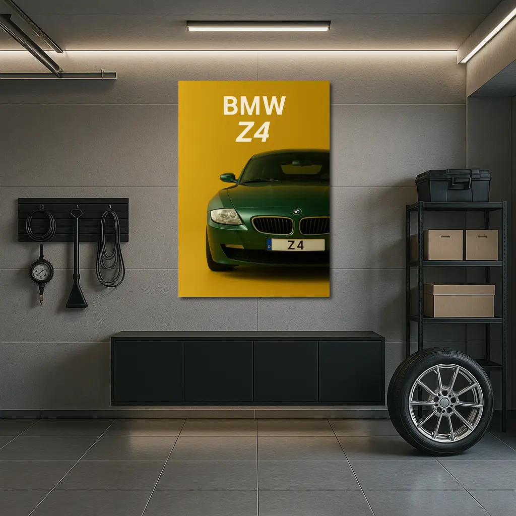 BMW Z4 Green Car Yellow Background Art – Wall Art
