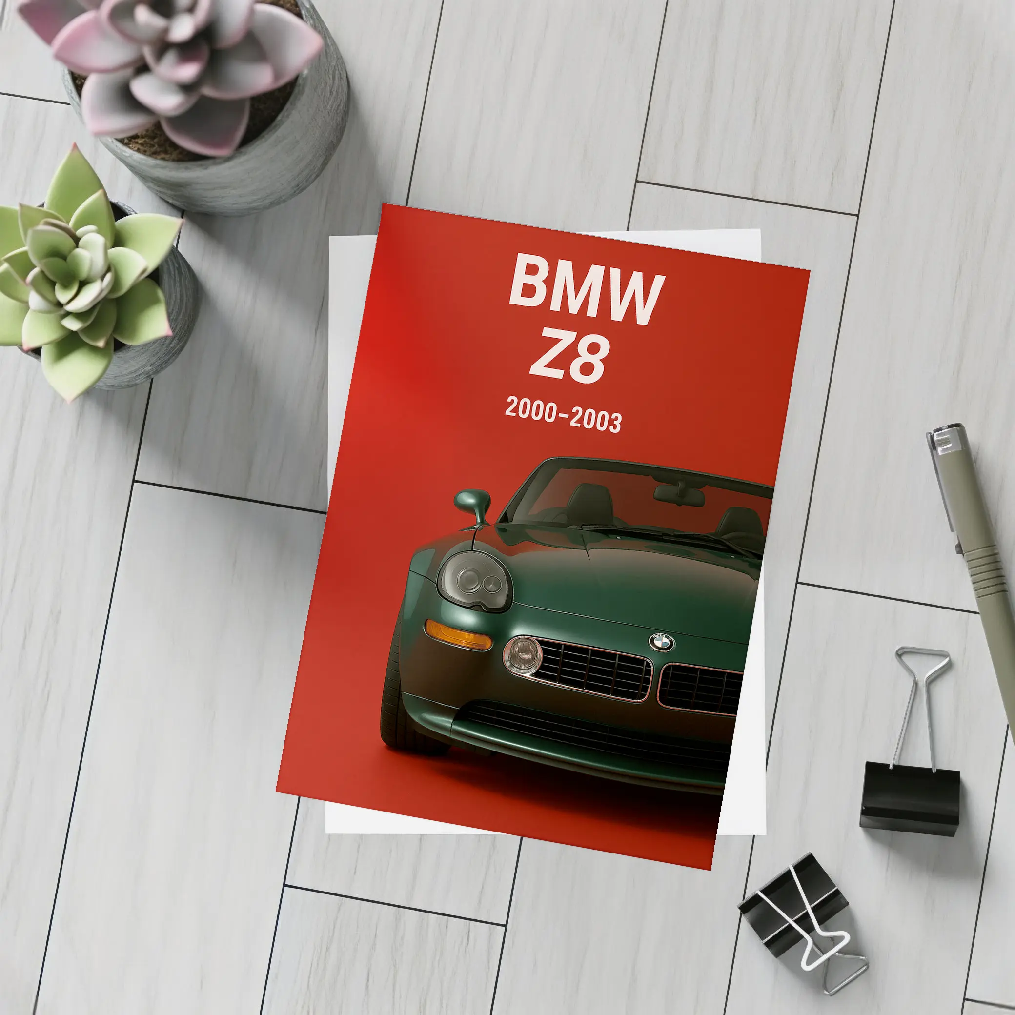 BMW Z8 Classic Roadster Red Background Art – Postcards