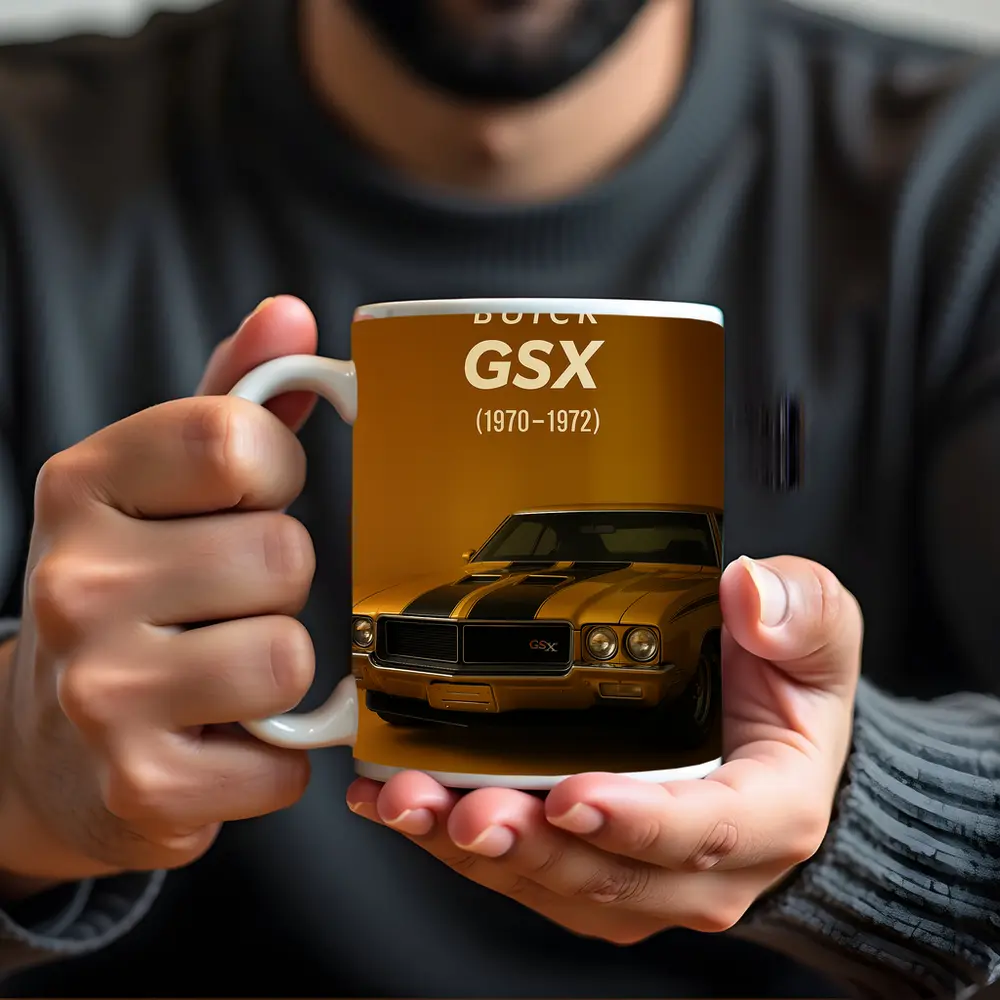 Buick GSX Classic Muscle Car Gold Background – Mugs