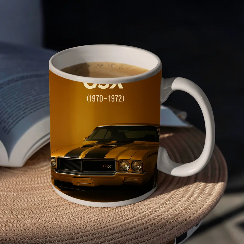 Buick GSX Classic Muscle Car Gold Background – Mugs