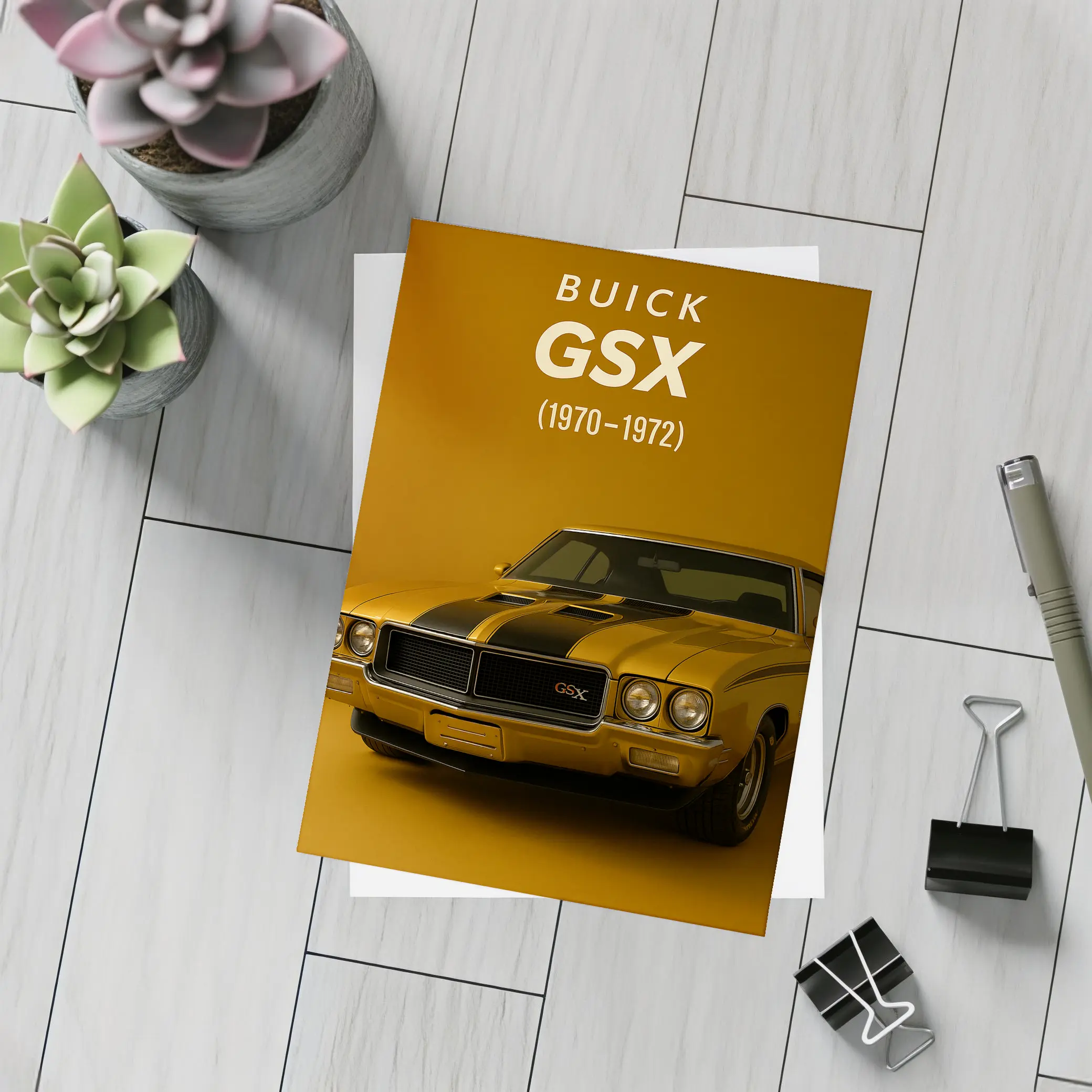 Buick GSX Classic Muscle Car Gold Background – Postcards