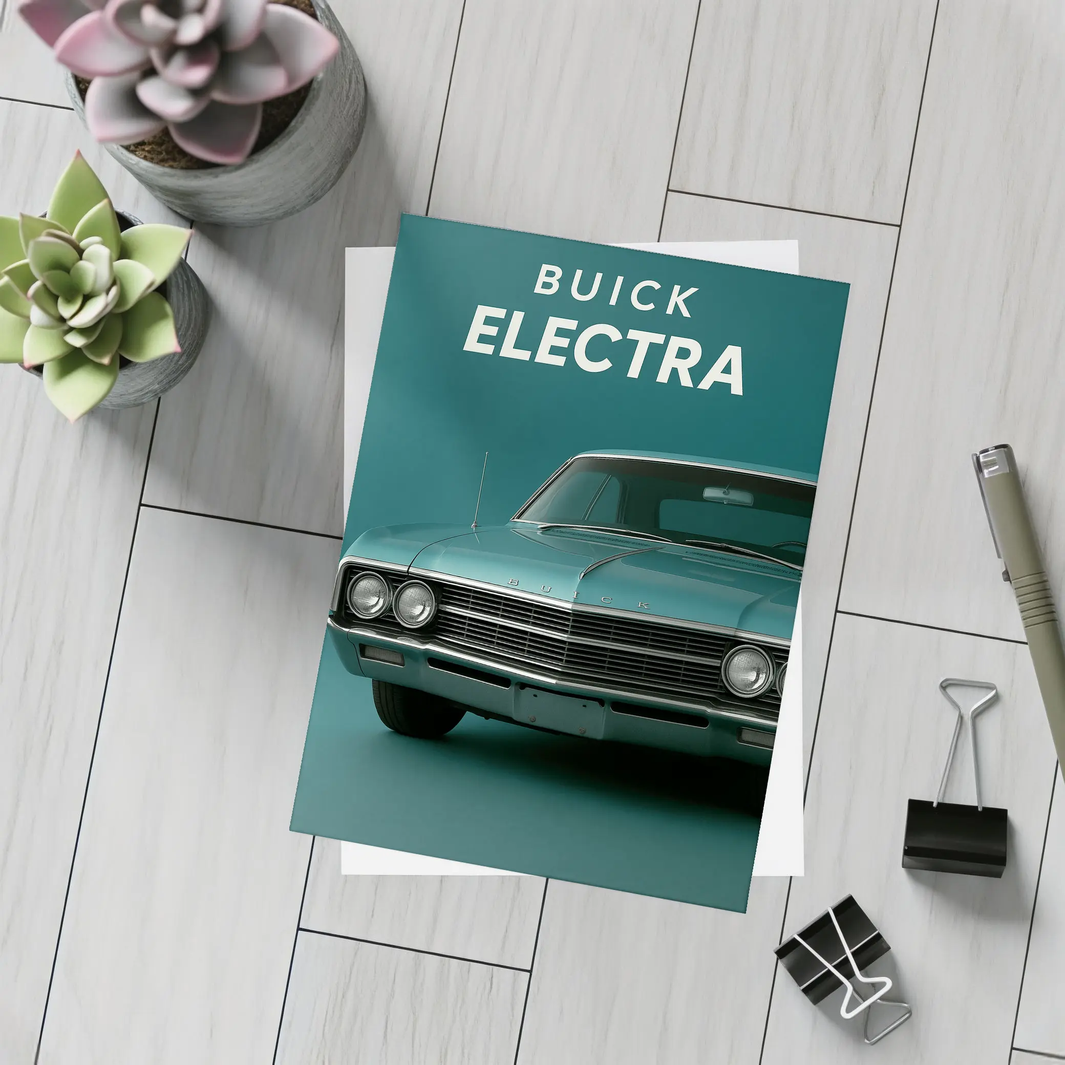 Buick Electra Classic Car Teal Background – Postcards
