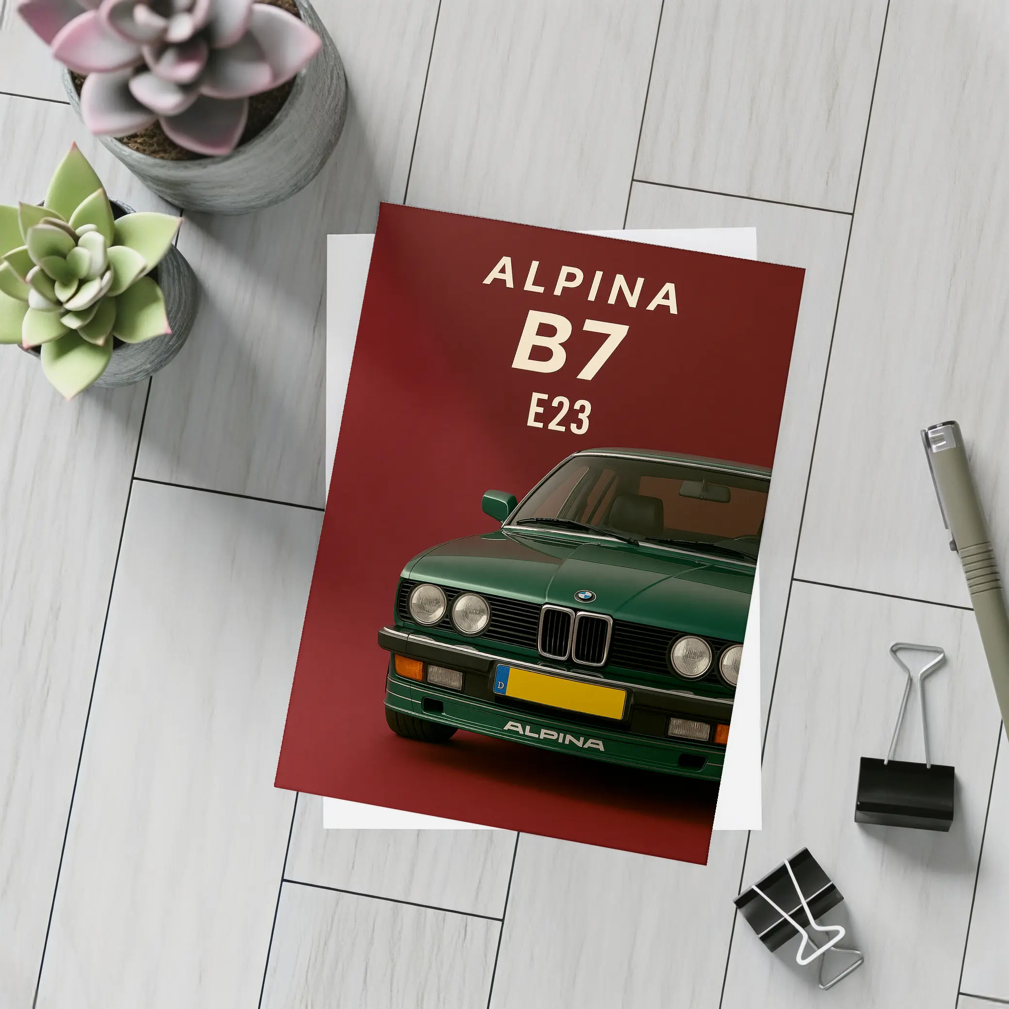 Alpina B7 E23 Green Dark Red Background – Postcards