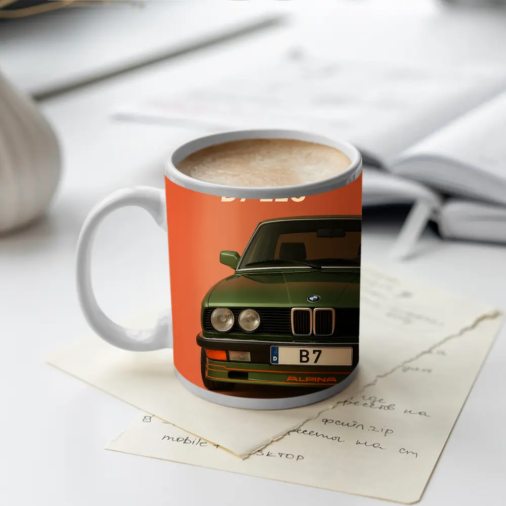 Alpina B7 E28 Green on Orange Background – Mugs